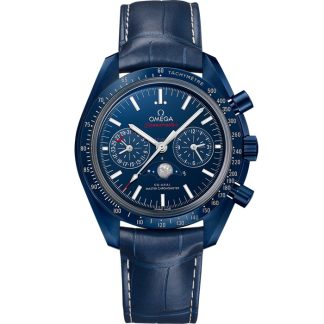 Omega Blue Side of the Moon Speedmaster Moonphase 44,25 mm, cerâmica azul em bracelete de pele 304.93.44.52.03.001