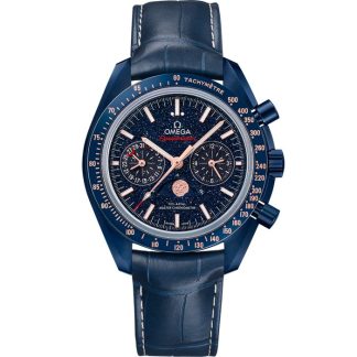 Omega Blue Side of the Moon Speedmaster Moonphase 44,25 mm, cerâmica azul em bracelete de pele 304.93.44.52.03.002