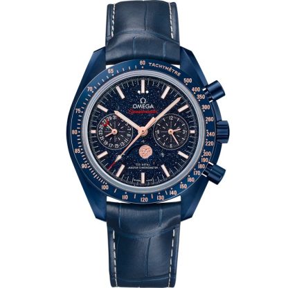 Omega Blue Side of the Moon Speedmaster Moonphase 44,25 mm, cerâmica azul em bracelete de pele 304.93.44.52.03.002
