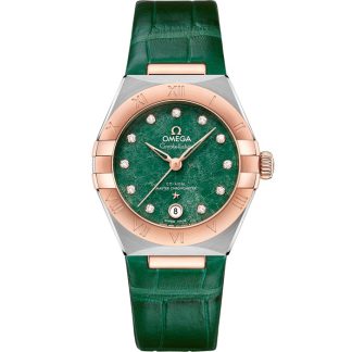 Omega Constellation 29 mm, aço - ouro Sedna™ em bracelete de pele 131.23.29.20.99.001