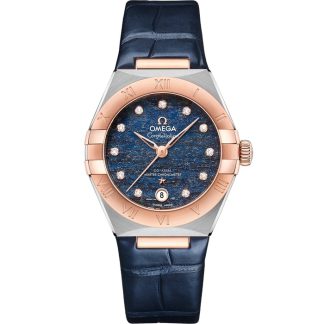 Omega Constellation 29 mm, aço - ouro Sedna™ em bracelete de pele 131.23.29.20.99.003