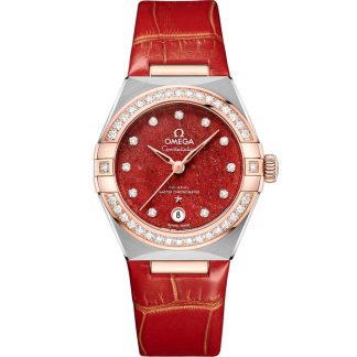Omega Constellation 29 mm, aço - ouro Sedna™ em bracelete de pele 131.28.29.20.99.002