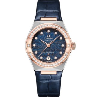 Omega Constellation 29 mm, aço - ouro Sedna™ em bracelete de pele 131.28.29.20.99.003