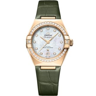 Omega Constellation 29 mm, ouro Moonshine™ em pele de crocodilo 131.58.29.20.55.003