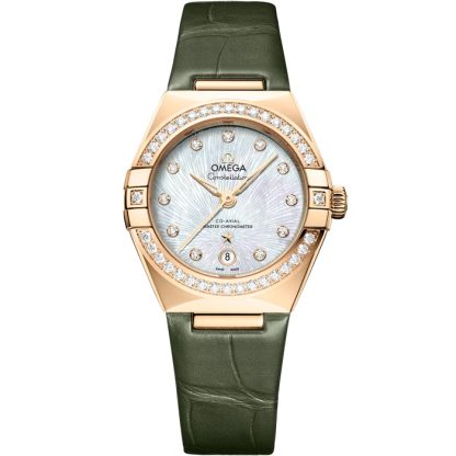 Omega Constellation 29 mm, ouro Moonshine™ em pele de crocodilo 131.58.29.20.55.003