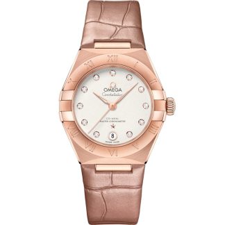Omega Constellation 29 mm, ouro Sedna™ em bracelete de pele 131.53.29.20.52.002