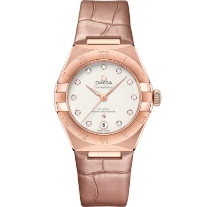 Omega Constellation 29 mm, ouro Sedna™ em bracelete de pele 131.53.29.20.52.002