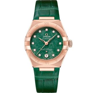 Omega Constellation 29 mm, ouro Sedna™ em bracelete de pele 131.53.29.20.99.002