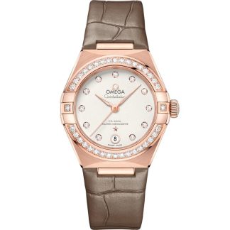 Omega Constellation 29 mm, ouro Sedna™ em bracelete de pele 131.58.29.20.52.002