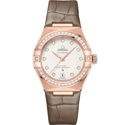 Omega Constellation 29 mm, ouro Sedna™ em bracelete de pele 131.58.29.20.52.002