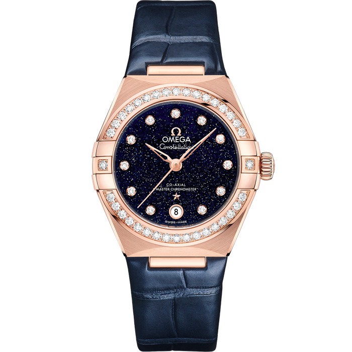 Omega Constellation 29 mm, ouro Sedna™ em bracelete de pele 131.58.29.20.53.003