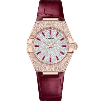 Omega Constellation 29 mm, ouro Sedna™ em bracelete de pele 131.58.29.20.99.001