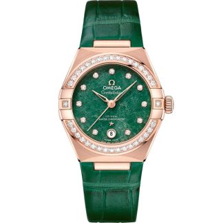 Omega Constellation 29 mm, ouro Sedna™ em bracelete de pele 131.58.29.20.99.004