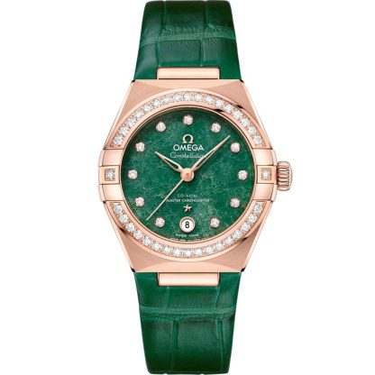 Omega Constellation 29 mm, ouro Sedna™ em bracelete de pele 131.58.29.20.99.004