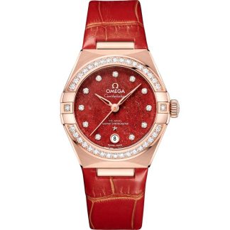 Omega Constellation 29 mm, ouro Sedna™ em bracelete de pele 131.58.29.20.99.005