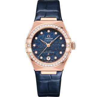 Omega Constellation 29 mm, ouro Sedna™ em bracelete de pele 131.58.29.20.99.006