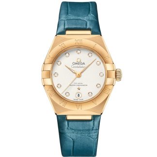 Omega Constellation 29 mm, ouro amarelo em bracelete de pele 131.53.29.20.52.001