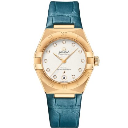 Omega Constellation 29 mm, ouro amarelo em bracelete de pele 131.53.29.20.52.001