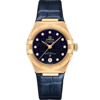 Omega Constellation 29 mm, ouro amarelo em bracelete de pele 131.53.29.20.53.001