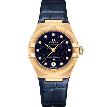 Omega Constellation 29 mm, ouro amarelo em bracelete de pele 131.53.29.20.53.001