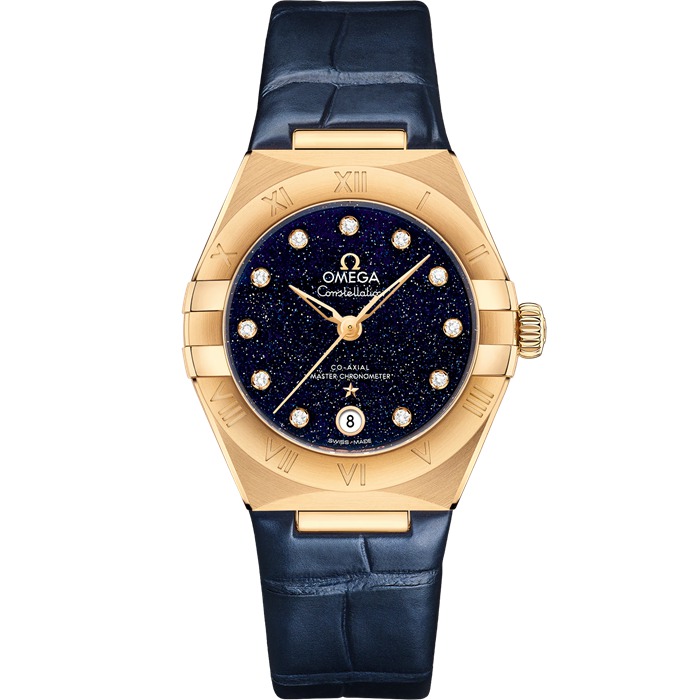 Omega Constellation 29 mm, ouro amarelo em bracelete de pele 131.53.29.20.53.001