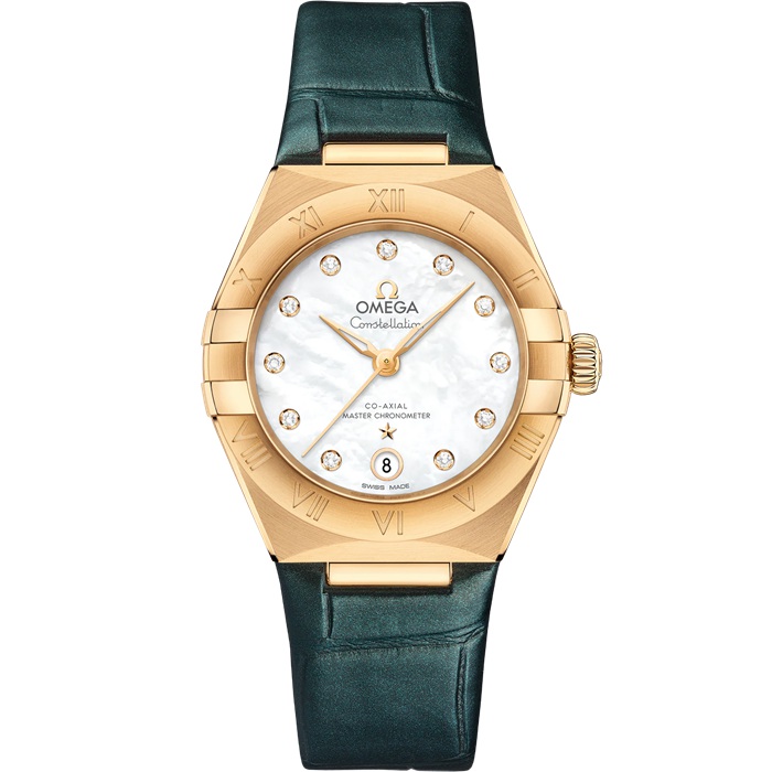 Omega Constellation 29 mm, ouro amarelo em bracelete de pele 131.53.29.20.55.001