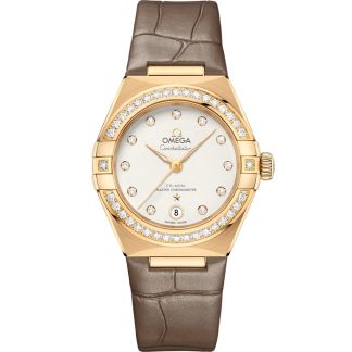 Omega Constellation 29 mm, ouro amarelo em bracelete de pele 131.58.29.20.52.001
