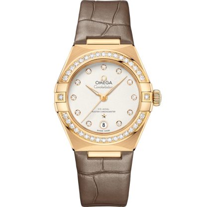 Omega Constellation 29 mm, ouro amarelo em bracelete de pele 131.58.29.20.52.001