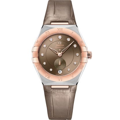 Omega Constellation 34 mm, aço - ouro Sedna™ em bracelete de pele 131.23.34.20.63.001