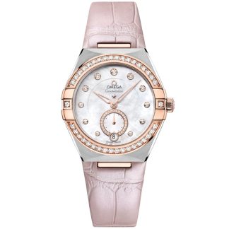Omega Constellation 34 mm, aço - ouro Sedna™ em bracelete de pele 131.28.34.20.55.001