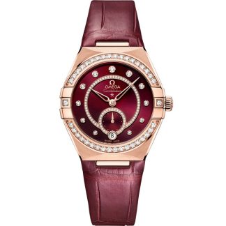 Omega Constellation 34 mm, ouro Sedna™ em bracelete de pele 131.58.34.20.61.001