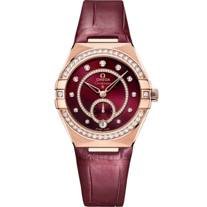 Omega Constellation 34 mm, ouro Sedna™ em bracelete de pele 131.58.34.20.61.001