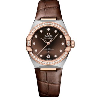 Omega Constellation 36 mm, aço - ouro Sedna™ em bracelete de pele 131.28.36.20.63.001
