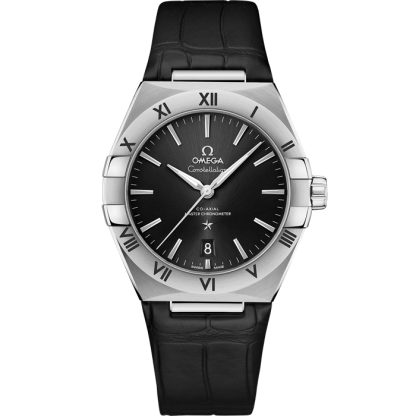 Omega Constellation 39 mm, aço em bracelete de pele 131.13.39.20.01.001