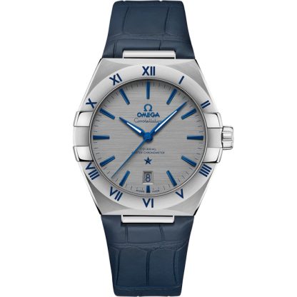Omega Constellation 39 mm, aço em bracelete de pele 131.13.39.20.06.002