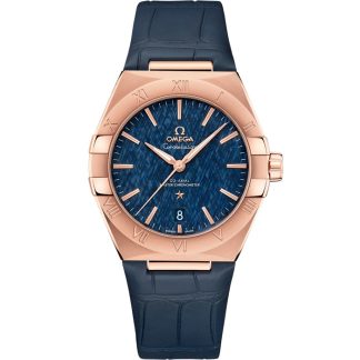 Omega Constellation 39 mm, ouro Sedna™ em bracelete de pele 131.53.39.20.03.001