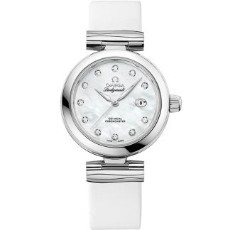 Omega De Ville Ladymatic 34 mm, aço em bracelete de pele 425.32.34.20.55.002