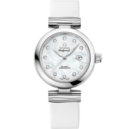 Omega De Ville Ladymatic 34 mm, aço em bracelete de pele 425.32.34.20.55.002