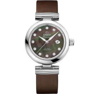 Omega De Ville Ladymatic 34 mm, aço em bracelete de pele 425.32.34.20.57.004