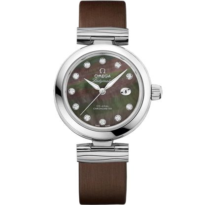 Omega De Ville Ladymatic 34 mm, aço em bracelete de pele 425.32.34.20.57.004