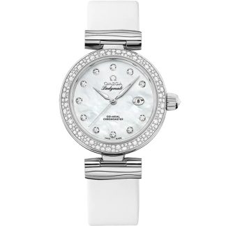 Omega De Ville Ladymatic 34 mm, aço em bracelete de pele 425.37.34.20.55.002