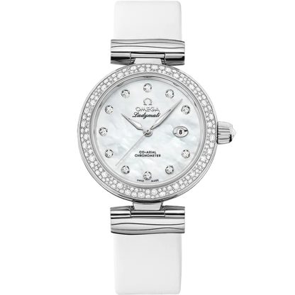Omega De Ville Ladymatic 34 mm, aço em bracelete de pele 425.37.34.20.55.002