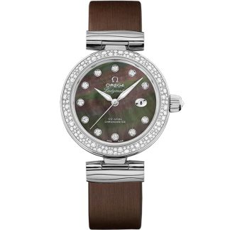 Omega De Ville Ladymatic 34 mm, aço em bracelete de pele 425.37.34.20.57.004