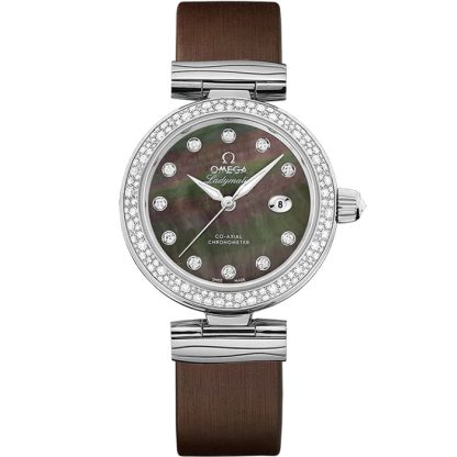 Omega De Ville Ladymatic 34 mm, aço em bracelete de pele 425.37.34.20.57.004