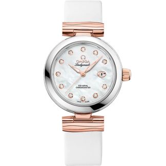 Omega De Ville Ladymatic 34 mm, aço - ouro Sedna™ em bracelete de pele 425.22.34.20.55.004