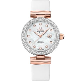 Omega De Ville Ladymatic 34 mm, aço - ouro Sedna™ em bracelete de pele 425.27.34.20.55.004