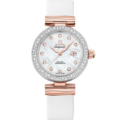 Omega De Ville Ladymatic 34 mm, aço - ouro Sedna™ em bracelete de pele 425.27.34.20.55.004