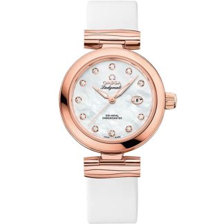 Omega De Ville Ladymatic 34 mm, ouro Sedna™ em bracelete de pele 425.62.34.20.55.004