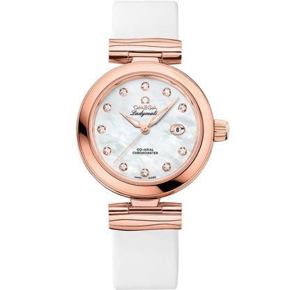 Omega De Ville Ladymatic 34 mm, ouro Sedna™ em bracelete de pele 425.62.34.20.55.004