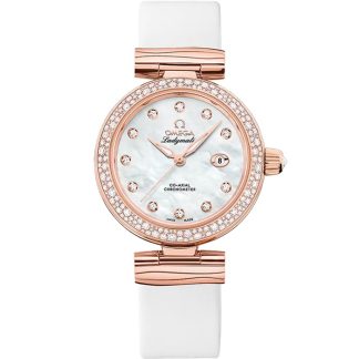 Omega De Ville Ladymatic 34 mm, ouro Sedna™ em bracelete de pele 425.67.34.20.55.008